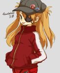  :p animal_hat badge blue_eyes button_badge cat_hat evangelion:_3.0_you_can_(not)_redo eyepatch hands_in_pockets hat long_hair neon_genesis_evangelion orange_hair pins rebuild_of_evangelion shikinami_asuka_langley smile solo soryu_asuka_langley souryuu_asuka_langley title_drop tongue tongue_out track_jacket track_pants twintails yukke 