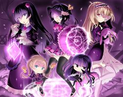  5girls :o ahoge black_hair black_legwear blazer blonde_hair blue_eyes boku_wa_tomodachi_ga_sukunai book bunny chibi chuunibyou_demo_koi_ga_shitai! crossover dekomori_sanae dress eyepatch frilled_skirt gokou_ruri gothic_lolita hasegawa_kobato lolita_fashion lolita_hairband long_hair magic_circle multiple_girls ore_no_imouto_ga_konna_ni_kawaii_wake_ga_nai plaid plaid_skirt pose purple_eyes rabbit red_eyes school_uniform short_hair side_ponytail skirt stuffed_animal stuffed_bunny stuffed_toy takanashi_rikka tamai_io thigh-highs thighhighs trait_connection twintails two_side_up umbrella v_over_eye violet_eyes watashi-tachi_no_tamura-kun 