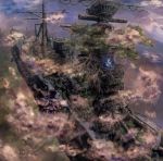  anchor battleship blurry cloud clouds depth_of_field flying ghost_ship highres imperial_japanese_navy keikou_ryuudou kumoi_ichirin murasa_minamitsu nagato_class_battleship palanquin_ship ship touhou world_war_ii 