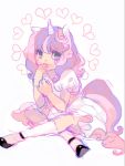  animal_ears child dress heart kneehighs mary_janes matsusaka multicolored_hair my_little_pony my_little_pony_friendship_is_magic personification pink_hair shoes short_dress sitting sweetie_belle tail white_dress white_legwear 