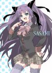  blue_eyes character_name fang little_busters!! long_hair purple_hair sasasegawa_sasami school_uniform takumi_(scya) thigh-highs thighhighs twintails 
