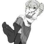  ;) crossed_arms drill_hair mechazinaida monochrome natsume_jun power_pro_kun_pocket power_pro_kun_pocket_9 shaded_face simple_background smile solo thighhighs twin_drills white_background wink 