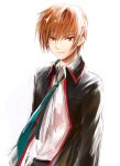  1boy brown_hair kazabana_fuuka little_busters!! male natsume_kyousuke necktie red_eyes school_uniform short_hair 