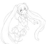  bare_shoulders detached_sleeves hatsune_miku headphones headset highres lineart long_hair monochrome necktie skirt smile solo tachitsu_teto thigh-highs thighhighs twintails vocaloid zettai_ryouiki 