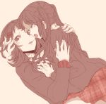  closed_eyes eyes_closed hirasawa_yui k-on! kuzu_kow long_hair monochrome multiple_girls nakano_azusa saliva saliva_trail school_uniform short_hair simple_background tears yuri 