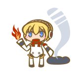  aegis android blonde_hair blue_eyes chibi fire persona persona_3 ribbon robot_joints short_hair solo 