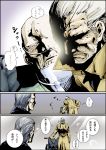  3boys beard big_boss bouzu_atama comic death eyepatch facial_hair formal major_zero metal_gear metal_gear_solid metal_gear_solid_4 multiple_boys old_man old_snake spoilers suit translation_request trench_coat wheelchair white_hair 