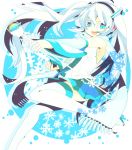  detached_sleeves hatsune_miku long_hair necktie oboro_(siroma) open_mouth scarf skirt snowflakes solo thigh-highs thighhighs twintails very_long_hair vocaloid yuki_miku 