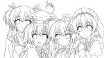  050411285aura 4girls lineart long_hair maid mashiroiro_symphony monochrome multiple_girls smile 