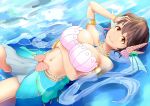  asama black_hair breasts brown_eyes idolmaster idolmaster_cinderella_girls jewelry large_breasts navel necklace oikawa_shizuku pearl seashell shell shell_bikini short_hair skirt smile solo water 