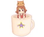  brown_hair cat cup hirasawa_yui in_container in_cup k-on! kuzu_kow red_eyes simple_background smile solo white_background 