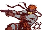  aiming bouzu_atama brown_hair elbow_pads gun headband holster knee_pads load_bearing_vest metal_gear metal_gear_solid pistol pouches short_hair sneaking_suit solid_snake solo thigh_holster weapon 