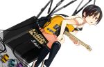  amplifier dutch_angle fujita_(condor) guitar instrument original short_hair simple_background sitting skirt solo yellow_eyes 