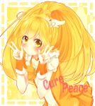  absurdres blonde_hair character_name choker cure_peace double_v dress highres kise_yayoi long_hair magical_girl ponytail precure skirt smile_precure! solo tiara v wrist_cuffs yellow_dress yellow_eyes 