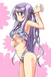  atelier_(series) atelier_totori blush breasts long_hair mikami_komata mole pamela_ibiss purple_eyes purple_hair solo swimsuit under_boob underboob very_long_hair violet_eyes 