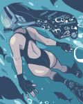  ass bubble diving eizoku fingerless_gloves fish flippers gloves helmet lowres one-piece_swimsuit original solo swimsuit underwater 