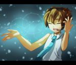  brown_hair closed_eyes cosplay cr72 eyes_closed hatsune_miku hatsune_miku_(cosplay) headset inazuma_eleven_(series) inazuma_eleven_go letterboxed male matsukaze_tenma necktie open_mouth short_hair sleeveless solo vocaloid 