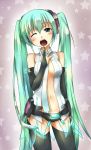  blue_eyes blush breasts colored fira_yuki green_hair hatsune_miku hatsune_miku_(append) highres long_hair miku_append monochrome navel open_mouth solo star starry_background very_long_hair vocaloid vocaloid_append yawning 