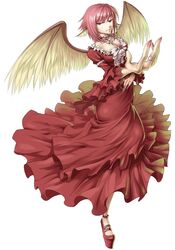  alternate_costume bad_perspective bird_wings breasts choker cleavage cross dress error highres jewelry mystia_lorelei na_(801039) no_hat no_headwear pink_hair red_eyes ring short_hair solo touhou wings 