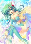  breasts character_name final_fantasy final_fantasy_iv green_eyes green_hair izumi_makoto long_hair open_mouth rydia smile solo thigh-highs thighhighs title_drop 