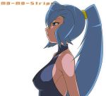 1girl bare_shoulders blue_eyes blue_hair breasts gym_leader halterneck high_ponytail ibuki_(pokemon) large_breasts long_hair lowres mo-mo pokemon pokemon_(game) pokemon_hgss profile solo 