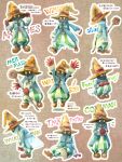  bent_over deboo final_fantasy final_fantasy_ix flying_sweatdrops gloves hands_on_hat hands_together hat holding multiple_views sitting solid_oval_eyes squatting staff traditional_media translation_request vertical_stripes vivi_ornitier walking watercolor_(medium) wizard_hat yellow_eyes 
