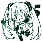  blush chibi hatsune_miku heart long_hair looking_at_viewer monochrome open_mouth senomoto_hisashi simple_background skirt smile solo thigh-highs thighhighs twintails very_long_hair vocaloid white_background |_| 