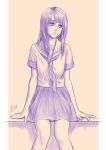  long_hair mcq monochrome original portrait purple revision school_uniform serafuku short_sleeves sitting skirt solo 