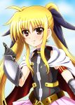  armor belt blonde_hair blush buckle cape diesel-turbo fate_testarossa gloves hair_ribbon long_hair lyrical_nanoha mahou_shoujo_lyrical_nanoha mahou_shoujo_lyrical_nanoha_a&#039;s mahou_shoujo_lyrical_nanoha_a's mahou_shoujo_lyrical_nanoha_the_movie_2nd_a&#039;s mahou_shoujo_lyrical_nanoha_the_movie_2nd_a's red_eyes ribbon skirt smile solo twintails very_long_hair 