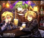  beer blonde_hair blush bottle bow brown_eyes bucket cave crying eyeshadow fangs fingernails green_eyes green_hair hair_bobbles hair_bow hair_ornament in_bucket in_container kisume kurodani_yamame lamp long_sleeves makeup mizuhashi_parsee multiple_eyes multiple_girls nail_polish pointy_ears ponytail pouring ryuuichi_(f_dragon) scarf sharp_fingernails short_hair skull slit_pupils spider spider_web tears touhou wince 