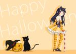  animal_ears black_cat black_hair cane cat cat_ears dress gokou_ruri gottsu halloween happy_halloween hat jack-o&#039;-lantern jack-o'-lantern long_hair mole namesake object_namesake ore_no_imouto_ga_konna_ni_kawaii_wake_ga_nai pumpkin red_eyes striped striped_legwear thigh-highs thighhighs witch_hat 