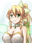  braid breasts cleavage green_eyes kanae_akita leafa long_hair pointy_ears ponytail sword_art_online twin_braids wings 