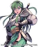  1girl armor belt blue_eyes chaps faulds fingerless_gloves fire_emblem fire_emblem:_mystery_of_the_emblem gloves green_hair headband homare_(fool&#039;s_art) homare_(fool's_art) long_hair lowres paola pauldrons pegasus_knight solo thigh-highs thighhighs vambraces 