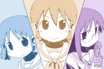  aioi_yuuko long_hair looking_at_viewer minakami_mai monochrome multiple_girls multiple_monochrome naganohara_mio nichijou short_hair smile tomboo 