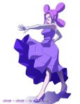  dress elbow_gloves gloves gym_leader high_heels melissa_(pokemon) mo-mo outstretched_arm pokemon pokemon_(game) pokemon_dppt purple_dress purple_eyes purple_hair quad_tails shoes smile solo violet_eyes white_gloves wind_lift 