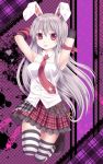  animal_ears armpits arms_up blush bunny_ears cross ikeda_yuuki long_hair necktie plaid plaid_skirt rabbit_ears red_eyes reisen_udongein_inaba shirt silver_hair skirt sleeveless sleeveless_shirt solo striped striped_legwear thigh-highs thighhighs tongue tongue_out touhou white_shirt 