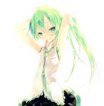  green_eyes green_hair hairdressing hatsune_miku highres mouth_hold vocaloid 