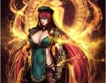  adapted_costume armor braid breasts chinese_clothes cleavage clothed_navel gauntlets hat hong_meiling kugi_ta_hori_taira large_breasts lips long_hair looking_at_viewer parted_lips red_eyes red_hair redhead smile solo star tattoo touhou twin_braids very_long_hair 
