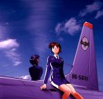  aozora_shoujotai cloud clouds haneda_miyuki japan_air_self-defense_force kawasaki_t-4 military military_uniform mitaka_arisa sitting skirt sky uniform 