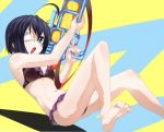  ahoge barefoot bikini black_hair blue_eyes chuunibyou_demo_koi_ga_shitai! eyepatch feet kitamura_naka pov_feet short_hair side_ponytail soles solo swimsuit takanashi_rikka toe_scrunch toenails toes water_gun 