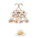  :3 animal_ears blonde_hair comic final_fantasy final_fantasy_xi mithra multiple_girls nekomasu plate pounce purple_hair scone simple_background tail white_background 