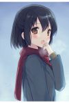  :o black_hair brown_eyes copyright_request scarf short_hair solo usashiro_mani 