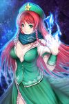  blush bow braid breasts chinese_clothes cleavage green_eyes hair_bow hat heart heart-shaped_pupils hong_meiling kugi_ta_hori_taira large_breasts lips long_hair looking_at_viewer red_hair redhead scarf smile solo star symbol-shaped_pupils tattoo touhou twin_braids 