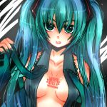  breasts character_name hatsune_miku long_hair looking_at_viewer misato_(mi_to) necktie open_clothes open_mouth open_shirt solo vocaloid 