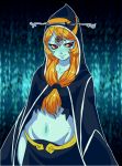  blue_skin forehead_jewel front_ponytail highres hood long_hair maniacpaint midna midriff navel orange_hair red_eyes smile solo spoilers the_legend_of_zelda twilight_princess yellow_sclera 