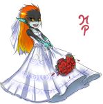  bare_shoulders bouquet bridal_veil dress flower hair_down imp long_hair maniacpaint midna neon_trim no_headwear no_helmet open_mouth orange_hair pearl_necklace pointy_ears red_eyes rose smile solo strapless_dress the_legend_of_zelda twilight_princess veil wedding_dress white_dress yellow_sclera 