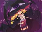  blonde_hair book bowtie cape cheddar-mm hat lilith purple_background purple_hair solo witch_hat yami_to_boushi_to_hon_no_tabibito 