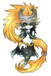  earrings fang helmet highres imp jewelry long_hair maniacpaint midna neon_trim one_eye_covered orange_hair pointy_ears prehensile_hair red_eyes smile solo the_legend_of_zelda twilight_princess very_long_hair yellow_sclera 