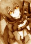  belt bikini_top black_rock_shooter black_rock_shooter_(character) black_rock_shooter_arcana boots flat_chest godees hoodie looking_up monochrome navel scar sepia signature sketch solo star traditional_media zipper 