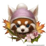  2012 beanie blue_eyes copyright_request flower fur hat leaf leaves red_panda silverfox5213 solo watermark web_address 